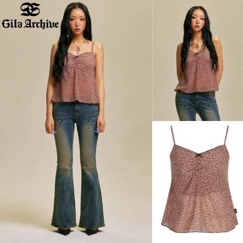 [Arquivo GILA] Leopardo SHIRRING LACE SLEEVELESS_PK/Produto 100 % Original/Envio Rápido Do KR !