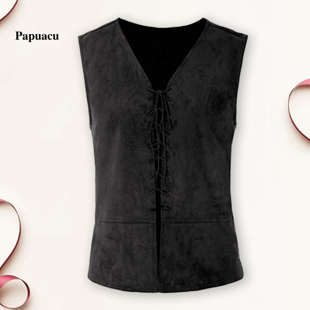 Medieval Style Vest Versatile Tank Top Men's Pirate Vintage Lace-up Sleeveless for Cosplay Halloween Party Role Play –