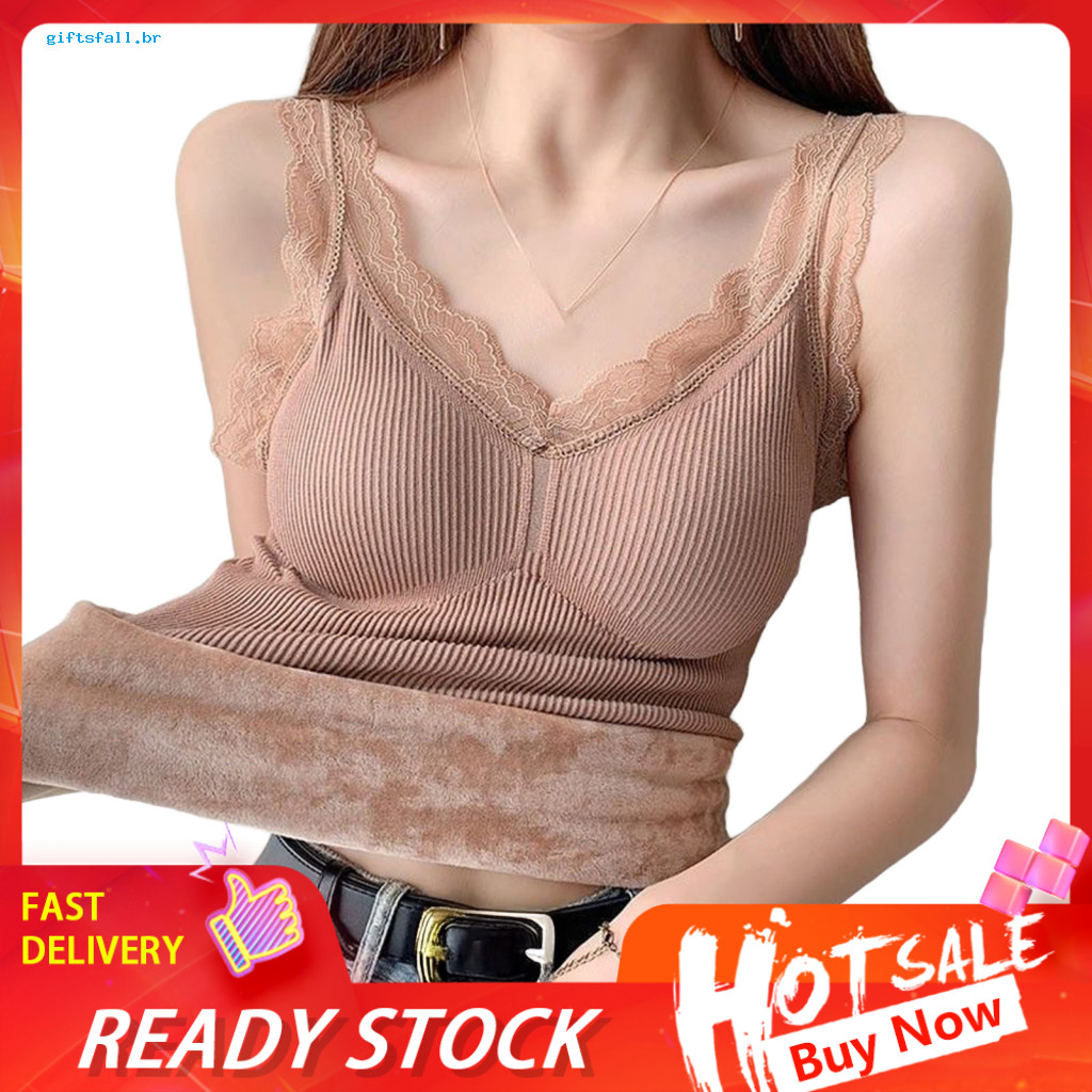 Slim Fit Thermal Vest Women’s Tank Top Fleece Lined Warm Base Layer Sleeveless Padded Camisole Lace Undershirts for Wi