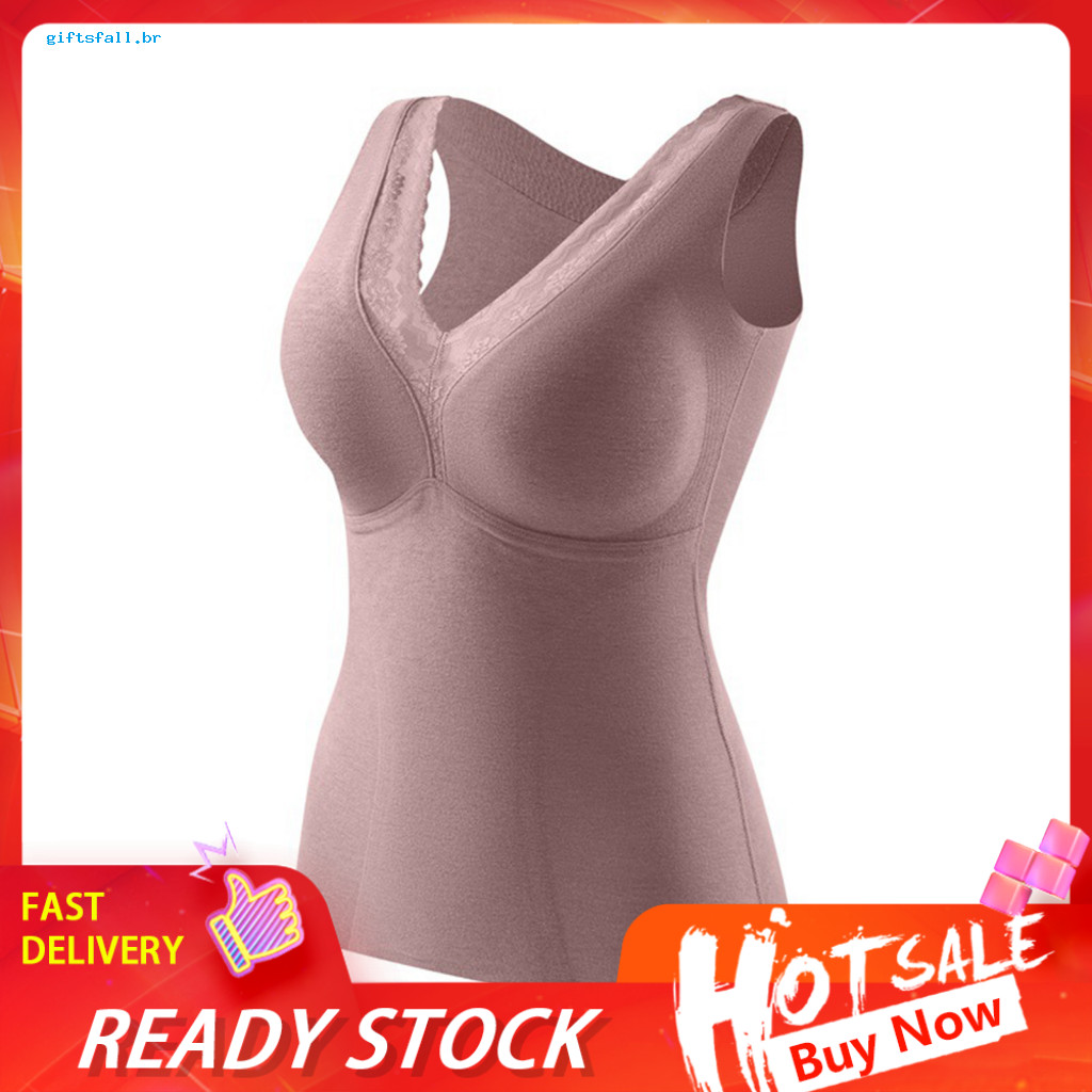 Slim Fit Tank Top Women’s Thermal Fleece Lined Sleeveless Warm Base Layer Lace V Neck Padded Undershirt Camisole for C