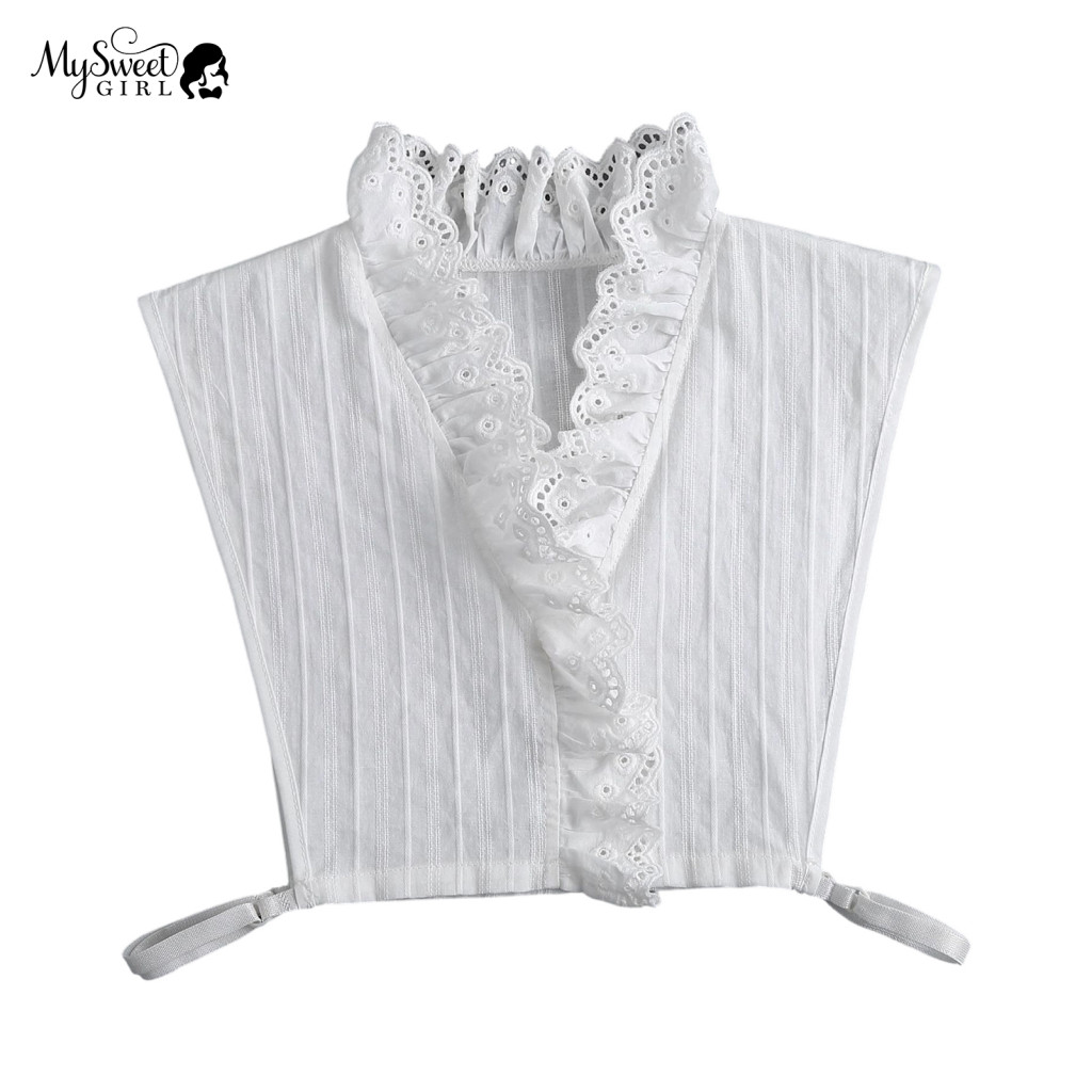Black Lace Neck Dickey Elegant Women's Ruffled V-neck Detachable Fake Collar Adjustable Sleeveless for Layering with Swe