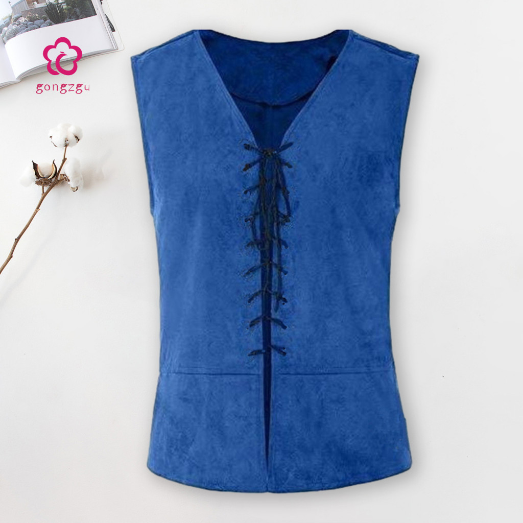 Casual Vest V-neck Sleeveless Men's Pirate Vintage Medieval Lace-up Tank Top for Cosplay Halloween Party Role Play – S