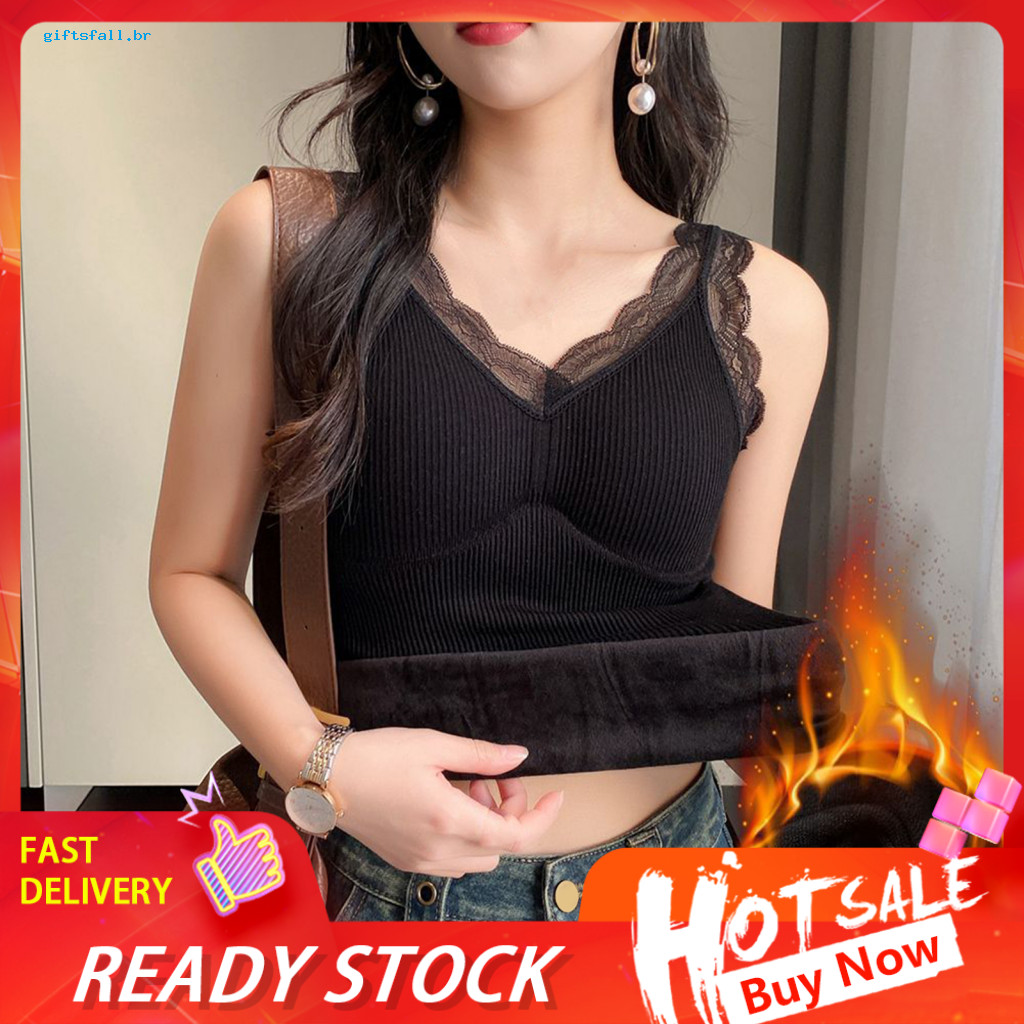 Women Vest Autumn Winter Women’s V-neck Sleeveless Padded with Lace Trim Elastic Bottom Solid Color Comfortable Daily