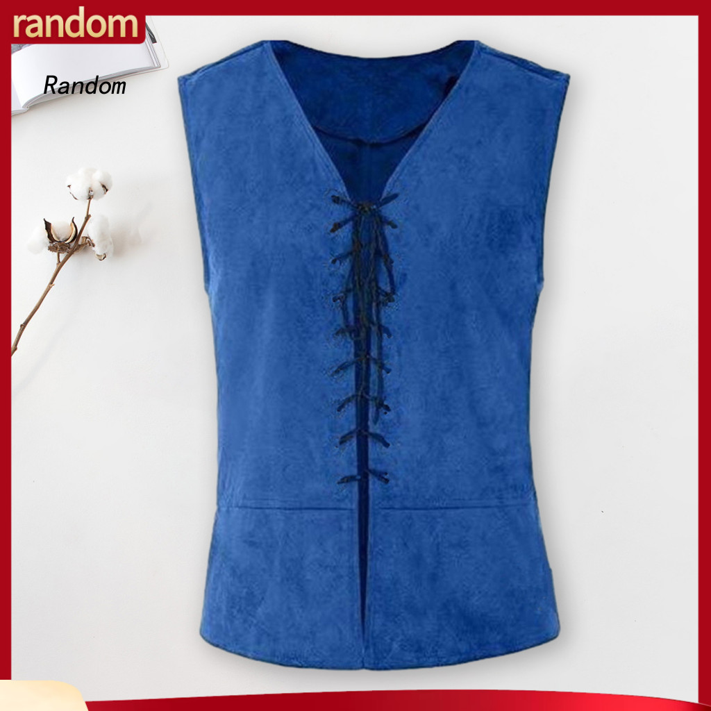 Halloween Party Vest Casual Men's Pirate Vintage Medieval Lace-up Sleeveless Tank Top for Cosplay Role Play – Solid Co