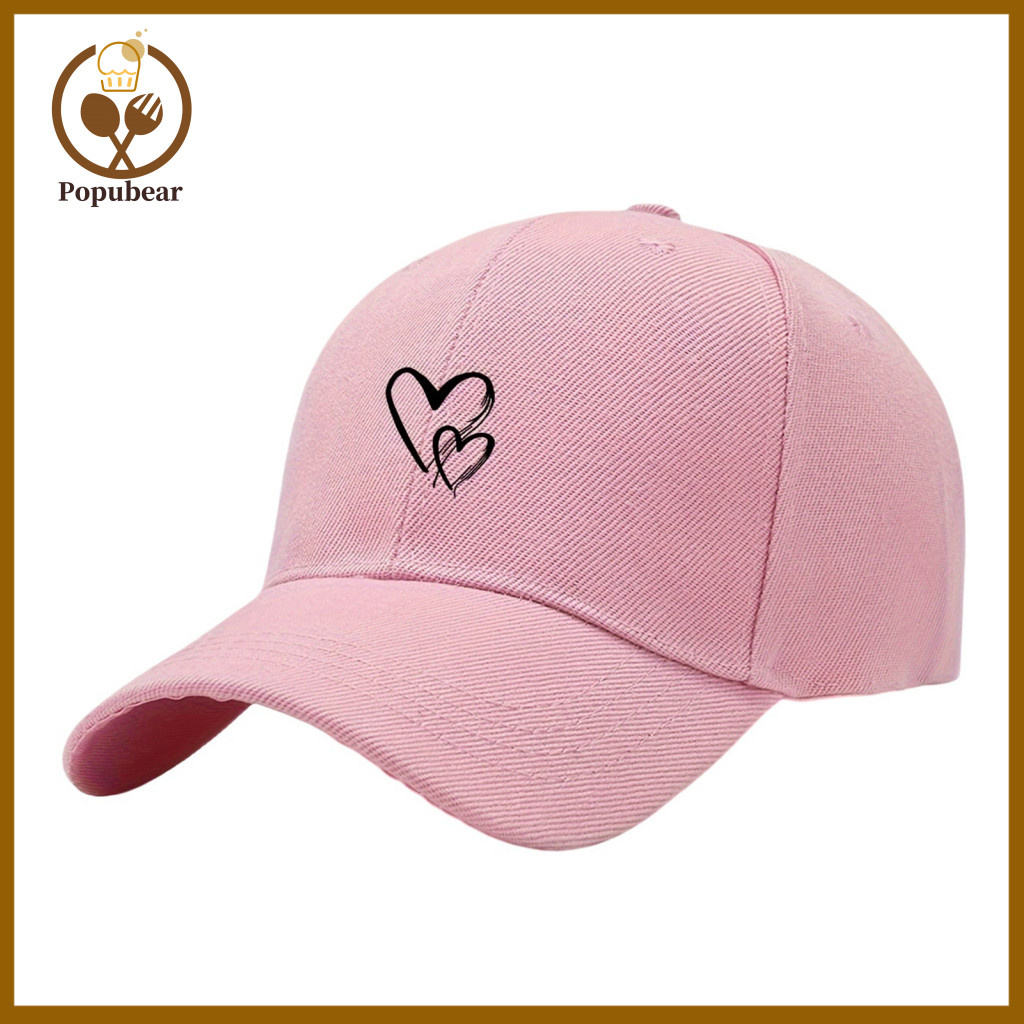 Distressed Baseball Cap Women’s Adjustable with Heart Print – Breathable Summer Sunshade Hat Street Style Outdoor Sp