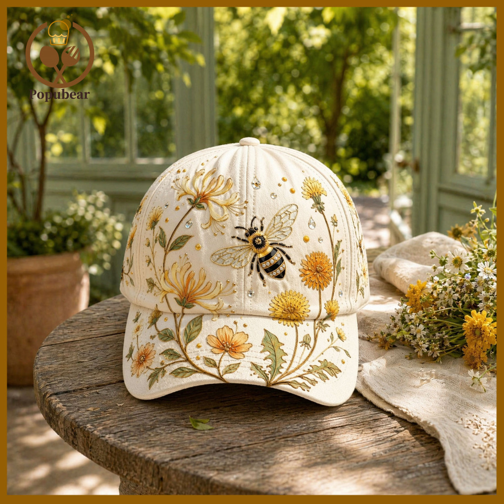 Beach Outing Cap Spring Summer Hat Women’s Embroidered Flower Bird Baseball Adjustable Sun for Gardening Outdoor Wear