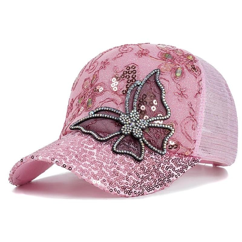 Nova Moda Mulher Boné Borboleta Flor De Baseball Pingente Feminino Exterior Chapéu De Caminhão De Verão Ajustável
