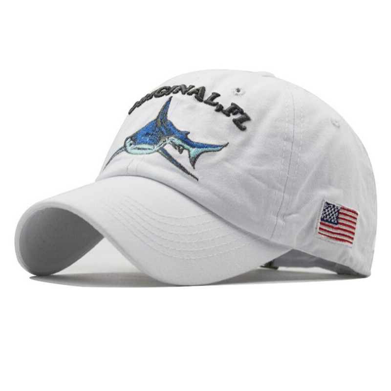 Embroidery Washed Cotton Shark Dad Hat for Men Vintage Baseball Cap Hip Hop Curved Fishing Cap Summer Fish Snapback Wome