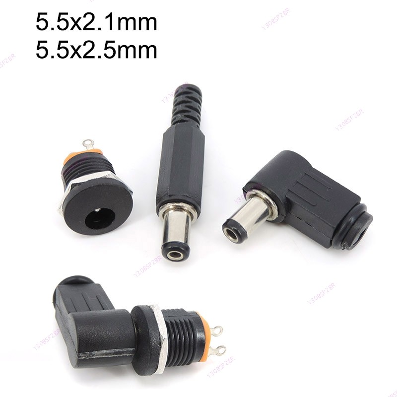 DC-022 5.5-2.1/5.5x2.1mm Power Macho Fêmea Soquete Plug Conector Painel Montagem Ângulo Reto 90 Graus 5.5x2.5mm 30BR2
