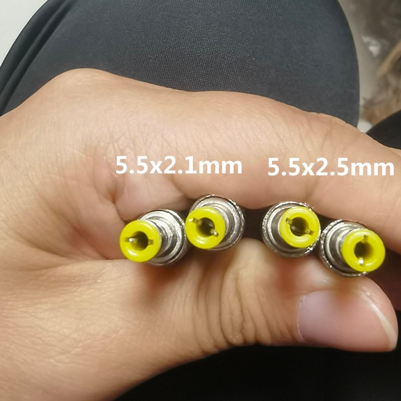 14mm Metal Prateado 5.5x2.1mm 5.5x2.5mm DC Power Macho Plug Jack Adaptador Conector De Solda Com Cabeça Amarela 5.5 2.1