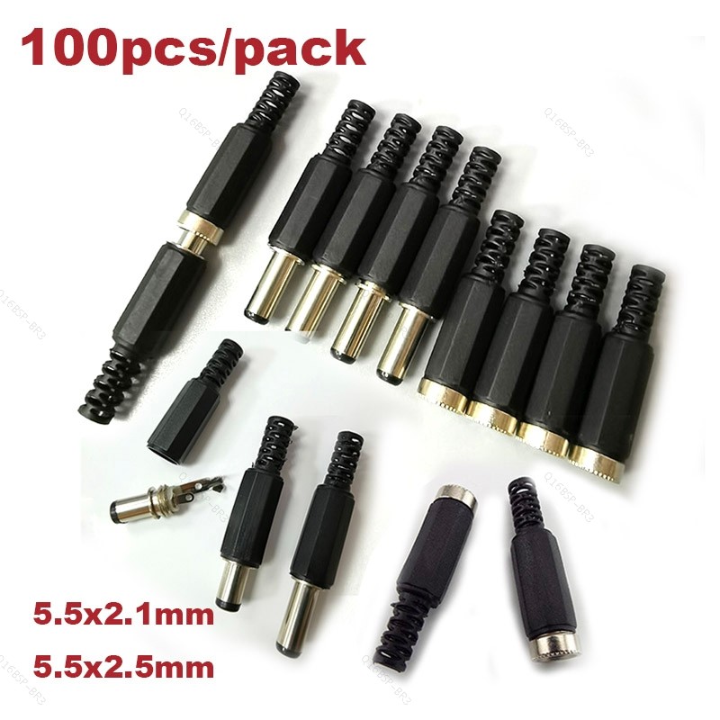 100 Pçs/Lote Conector DC 2.5MM 2.1 * 5.5mm Power Jack 5.5x2.1MM/5.5x2.5mm Macho Fêmea Plug BR16B3