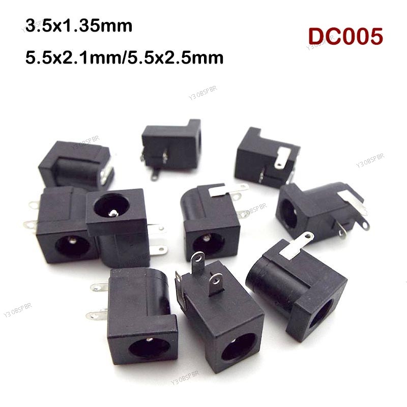 DC-005 Fêmea Power Jack Tomada Conector 5521 5.5x2.1mm 5.5x2.5mm 3.5x1.35mm DC005 Barril Ângulo PCB Terminal De Montagem