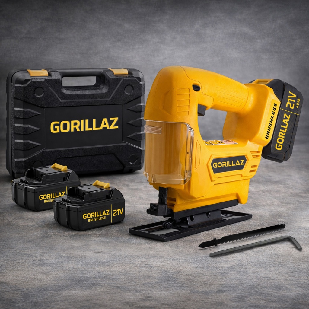 Serra Tico-tico Motor Brushless Com Bse Ajustável E 2 Baterias Maleta P/ Transporte Gorillaz