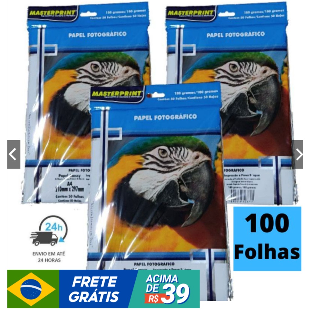 Papel Fotográfico 180G Glossy A4 À Prova D'água Brilhante Premium 100 folhas MASTER PRINT