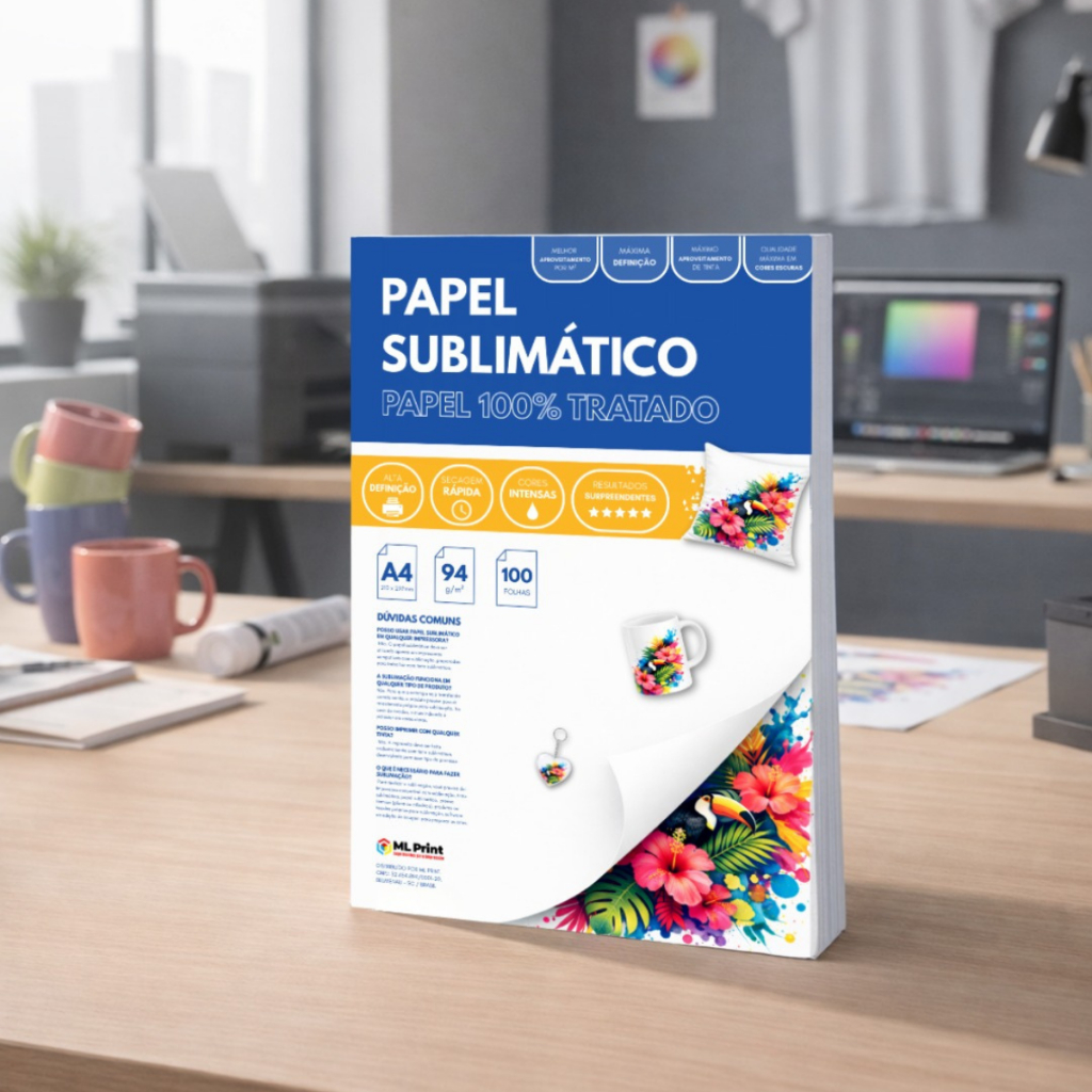 Papel Sublimático A4 94g Alta Transferência Secagem Rápida 100 Folhas – ML Print