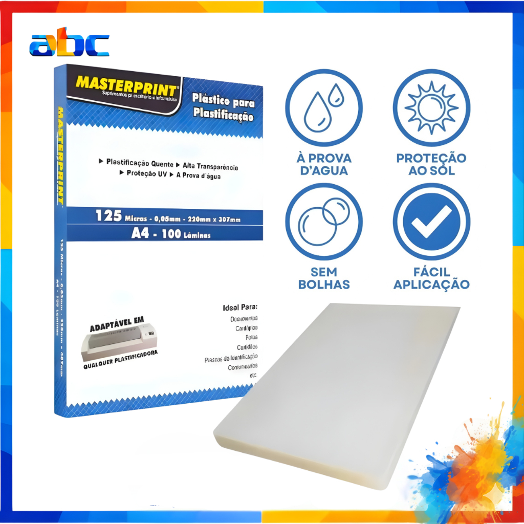 Plastico Para Plastificação 220x307 mm A4 100 Folhas - 125 Micras Master Print