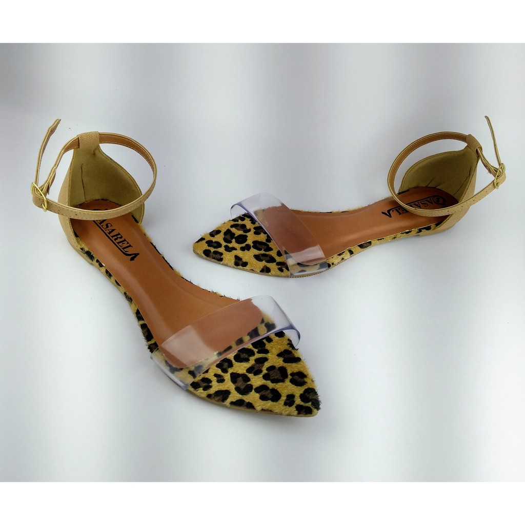 Rasteirinha Rasteira Sandália Vinil Conforto Bico Fino Bico Folha Conforto Animal Print Nude Casual