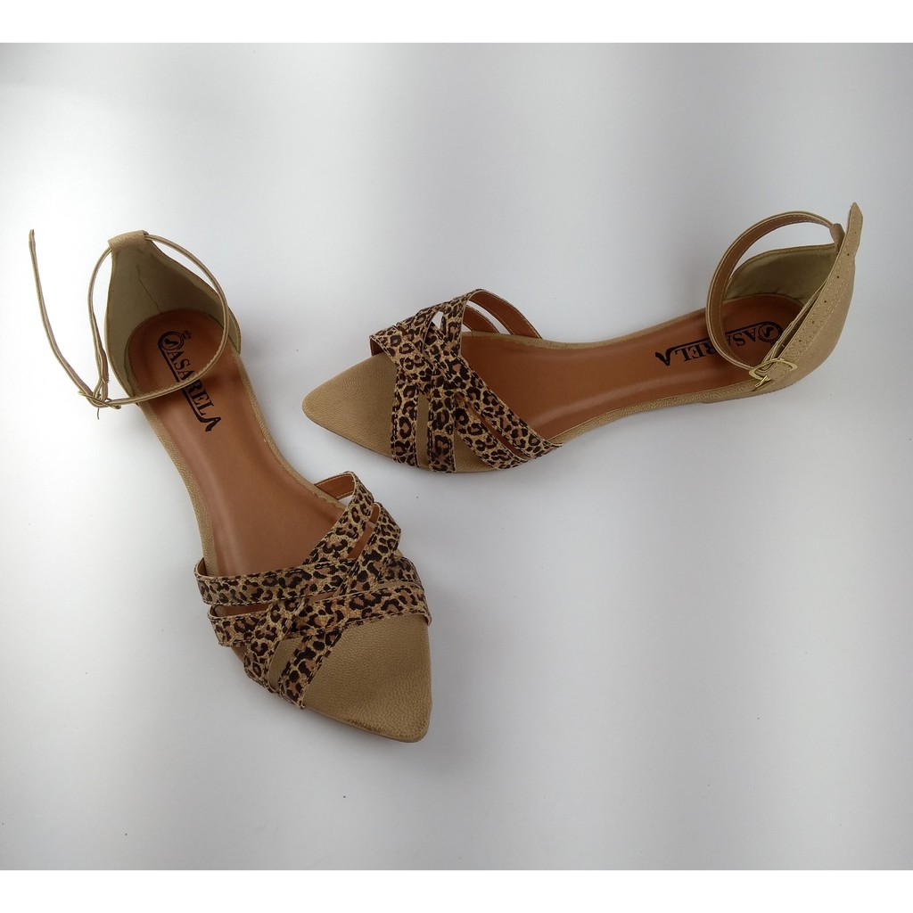 Rasteira Rasteirinha Sandália Bico Fino Folha Animal Print Oncinha