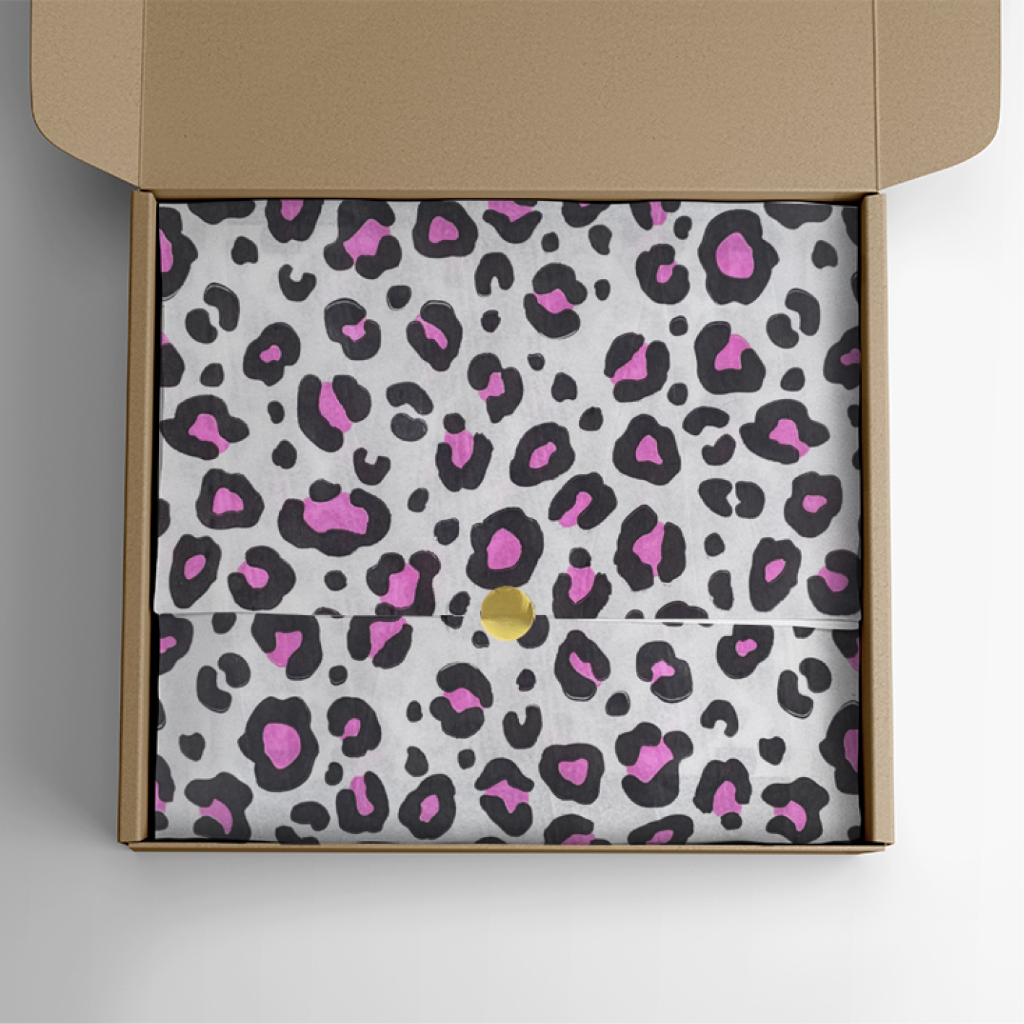 Papel Seda Premium Estampa Onça Animal Print 50 Folhas Lojas Artesanato Embrulho Cestas E-commerce
