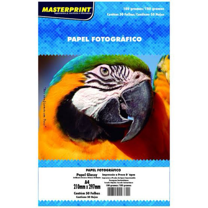 Papel Fotográfico 180G Glossy A4 À Prova D'água Brilhante Premium 50 folhas MASTER PRINT