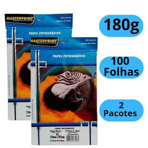 Papel Fotográfico 180G Glossy A4 À Prova D'água Brilhante Premium 100 folhas MASTER PRINT