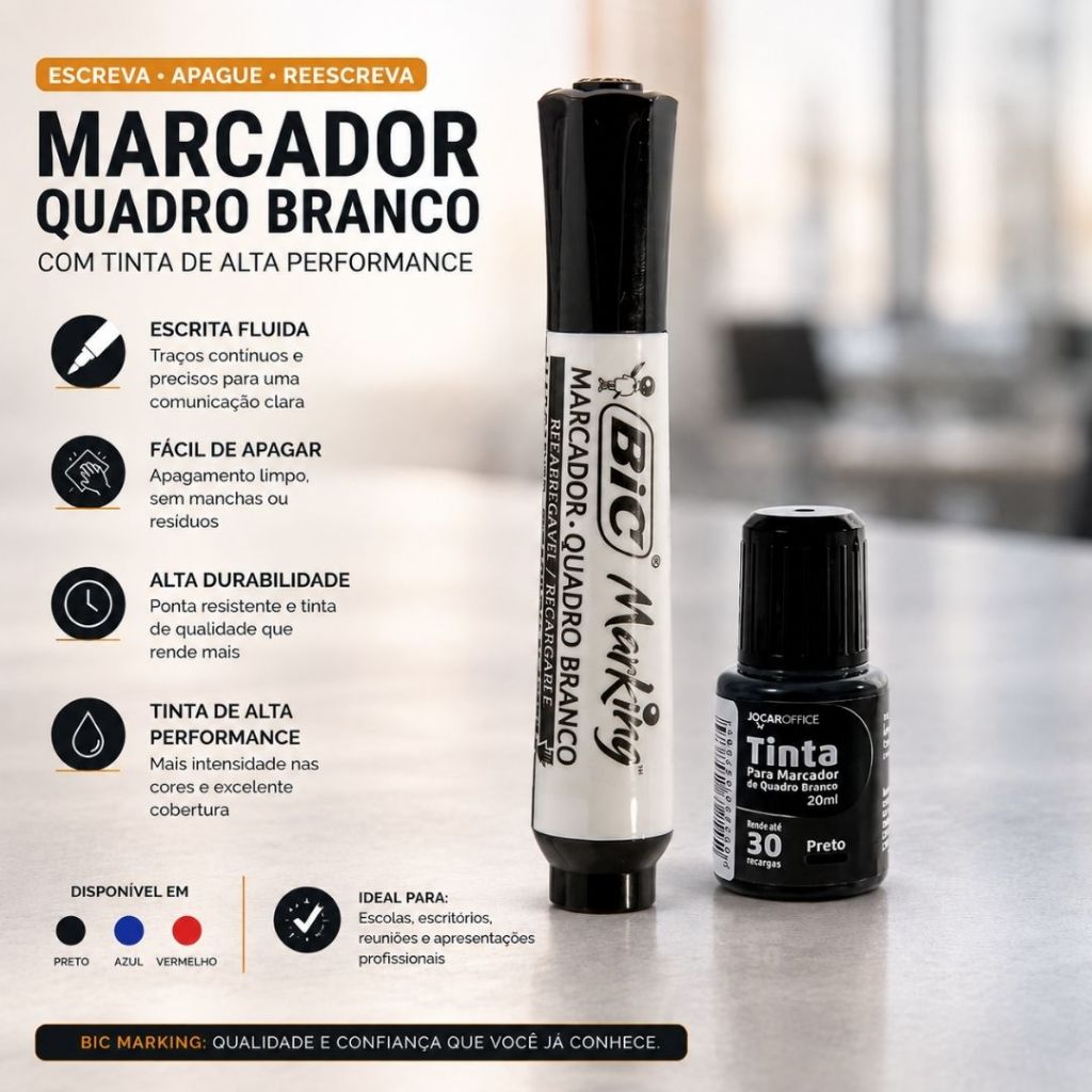 Marcador Bic Marking Quadro Branco Recarregável Com Refil