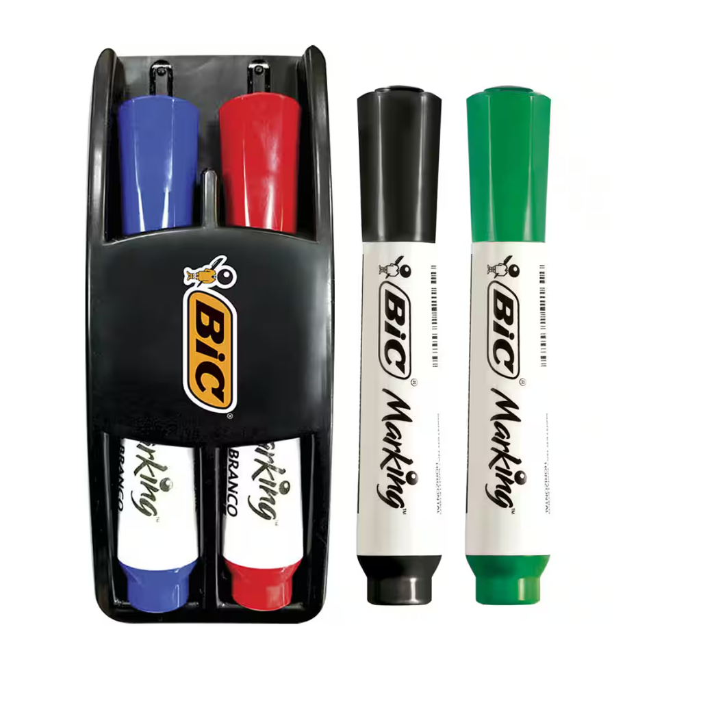 Kit Marcador Quadro Branco Bic Marking 4 Cores + Apagador