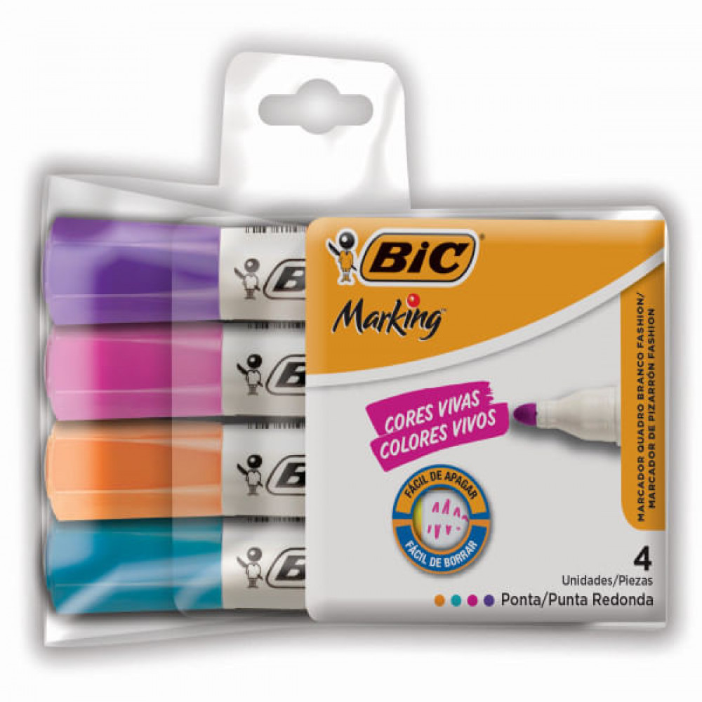 Pincel Marcador de Quadro BIC Branco Fashion Marking 4 Unidades