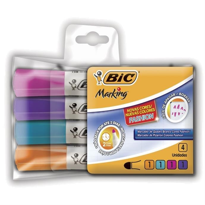 Pincel para quadro branco Marking Fashion c/04 Cores - Bic