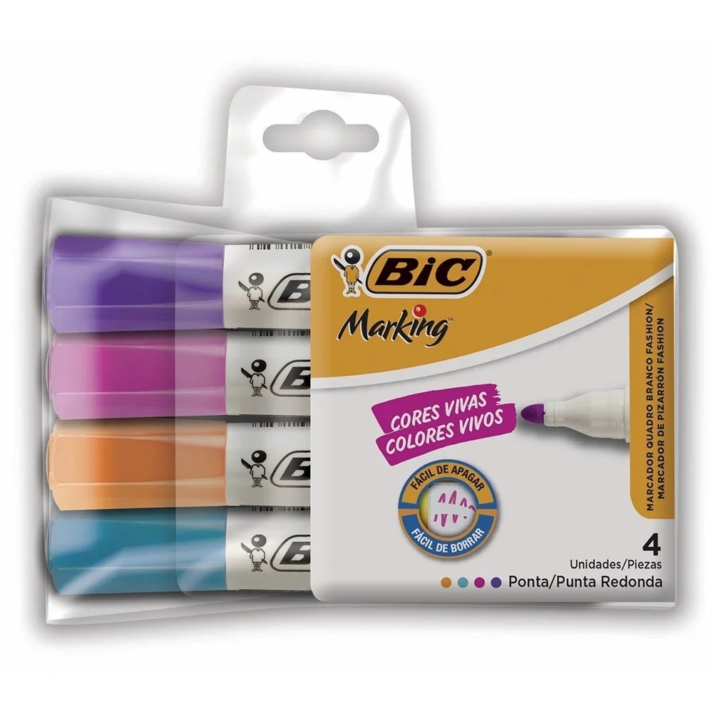 KIT 4 PINCEL CANETÃO MARCADOR DE QUADRO BRANCO BIC MARKING CORES VIVAS