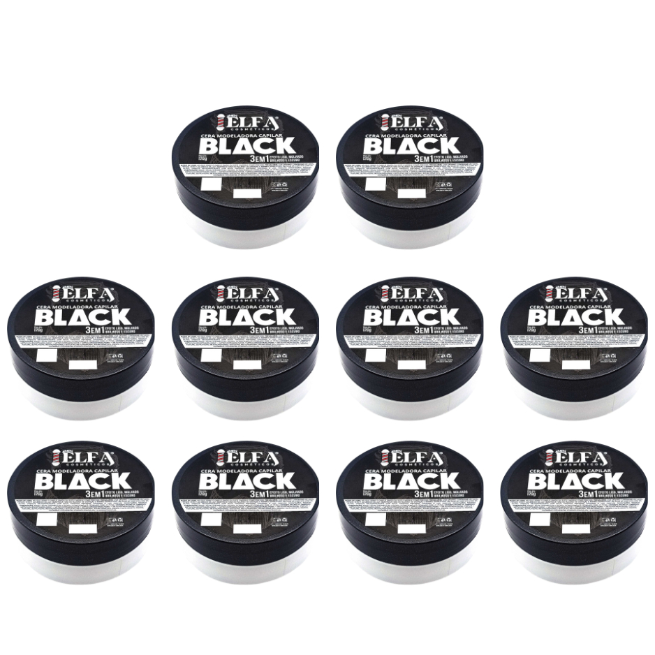 10 Ceras Black Elfa 120g – Fixação e Pigmentação para Cabelos Escuros com Disfarce de Fios Brancos