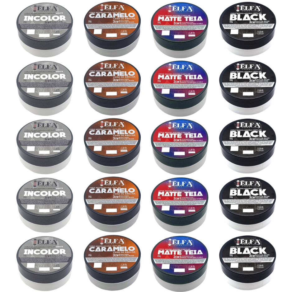 Kit 20 Ceras Modeladoras Elfa 120g | Incolor, Caramelo, Matte e Black com Fixação Profissional