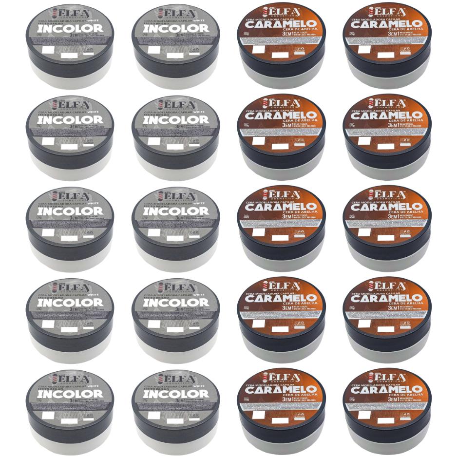 20 Ceras Elfa 120g – 10 Incolor + 10 Caramelo | Fixação, Estilo e Alinhamento Capilar