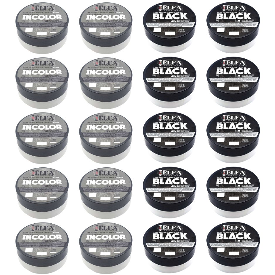 20 Ceras Elfa 120g – 10 Incolor + 10 Black | Fixação Profissional com Estilo e Cobertura