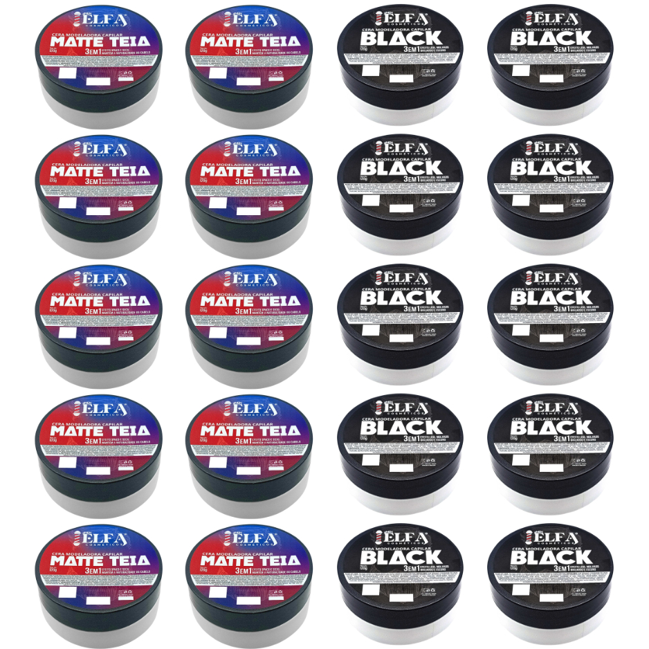 20 Ceras Elfa 120g – 10 Matte + 10 Black | Fixação Forte, Efeito Fosco e Cobertura Preta