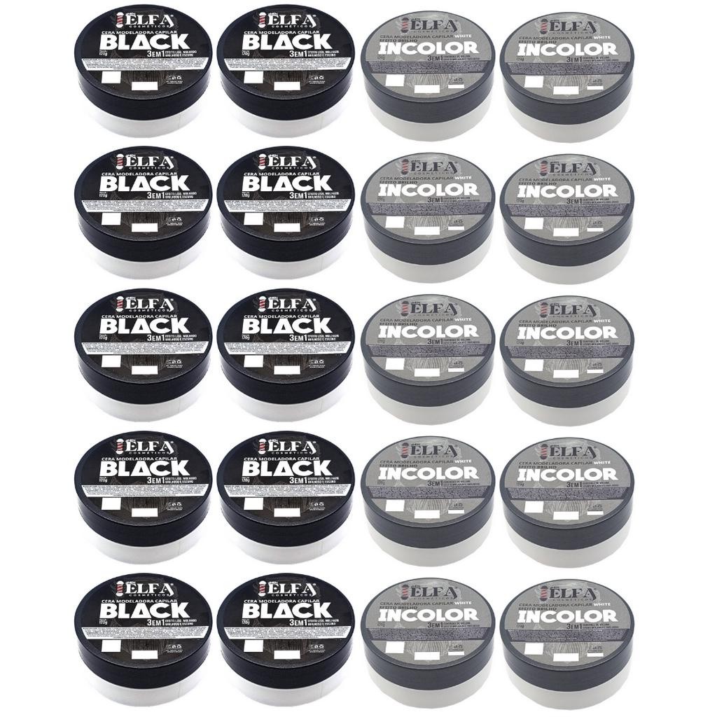 20 Ceras Modeladoras Black e Incolor - 120g Elfa 4men