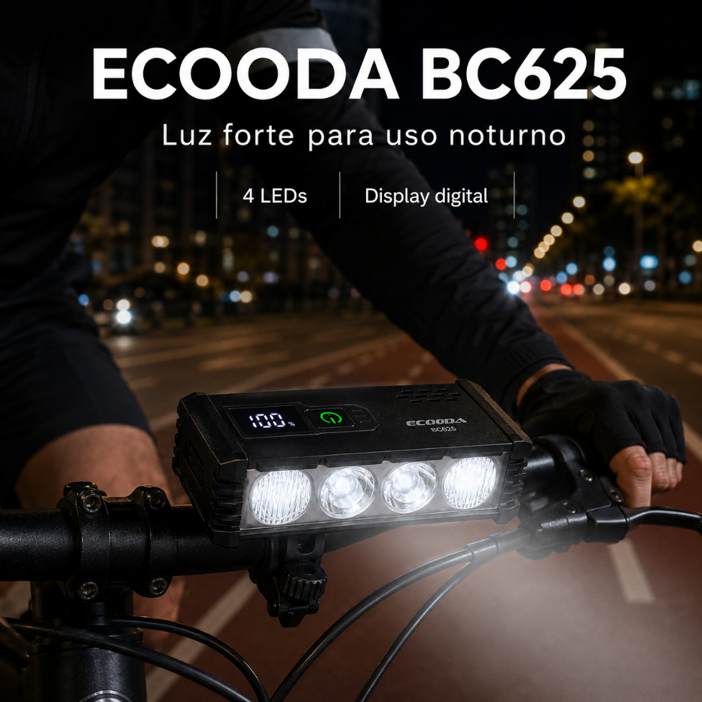Farol para Bicicleta 4 LEDs 1000 Lúmens Recarregável em Alumínio BC625
