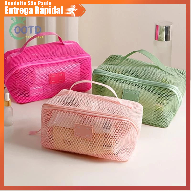 Bolsa Gaze Transparente Armazenamento Cosmético Maquiagem Viagem Mulher com Fechamento em Zíper e Visualização