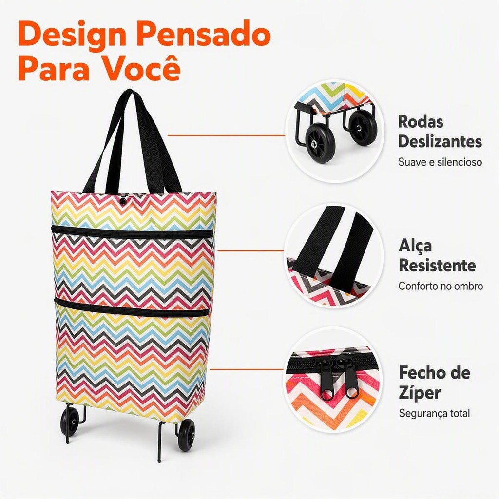 1 Pc Bag De Compras Com Rodas Design De Arrasto Plegável Portátil Armazenamento Tridimensional Regulação De Volume