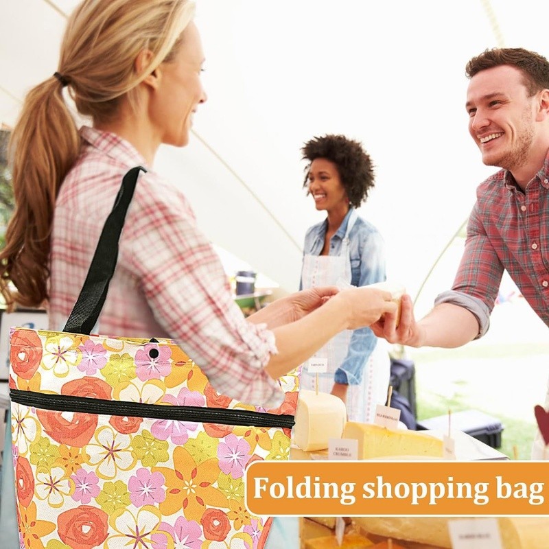 1 Pc Bag De Compras Com Roda Arrasto Sem Esforço Fácil De Dobre Portátil Armazenamento 3D Regula Volume