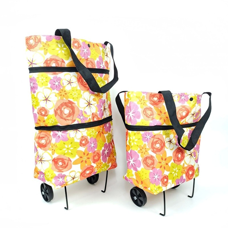 1 Pc Bag De Compras Com Roda Arrasto Confortável Dobra Compacta Portátil Armazenamento 3D Regula Capacidade