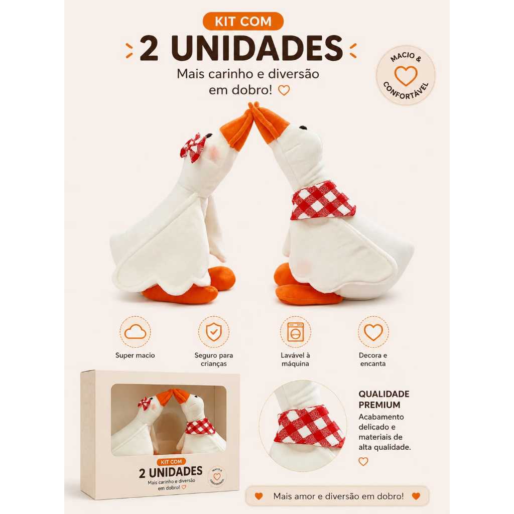 Kit 2 Peças 25cm Grande Casal Pato  Pelúcia Brinquedo bebê Infantil-VENVIO IMEDIATO