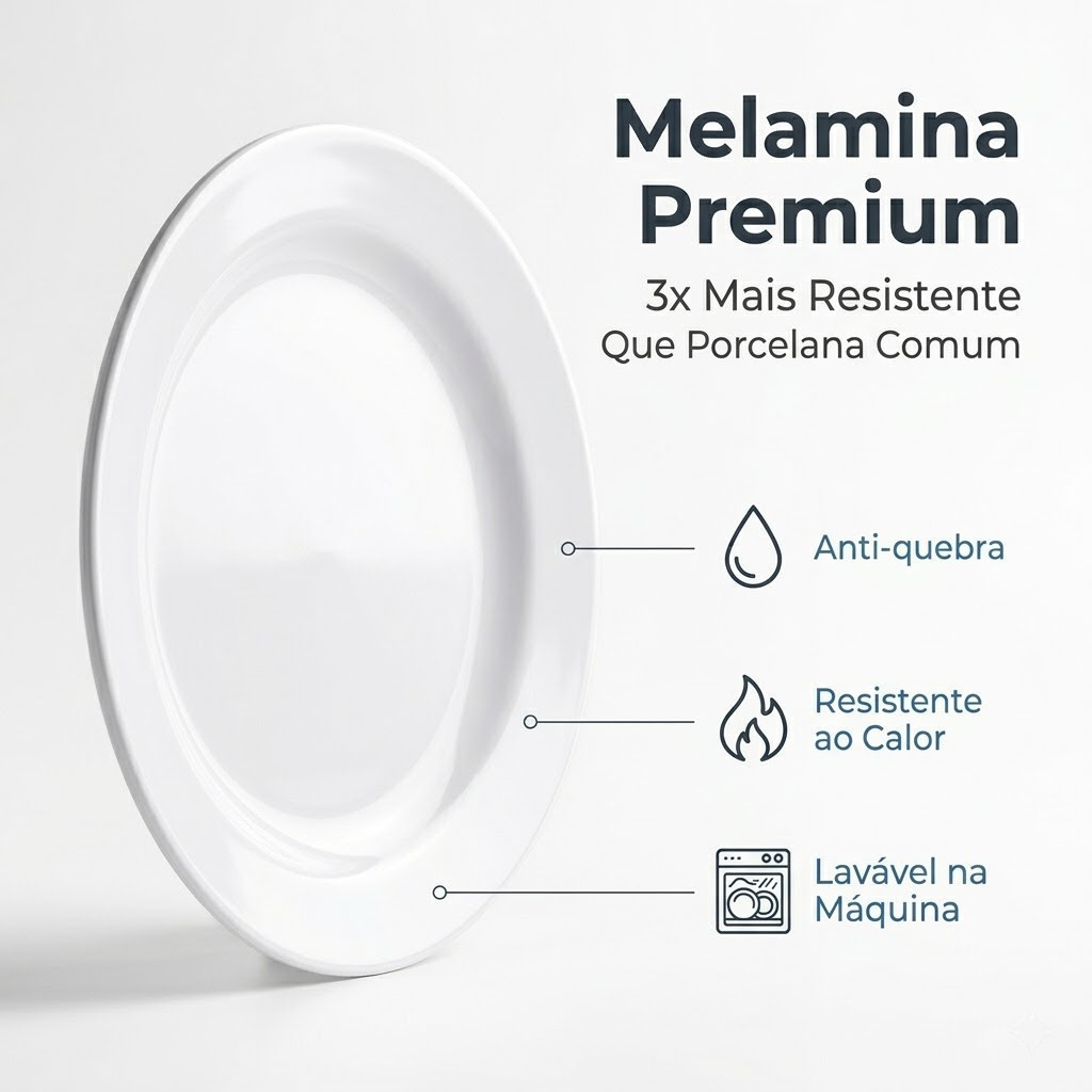 Kit De Pratos Branco 25cm Grande Não Quebra Plástico Resistente