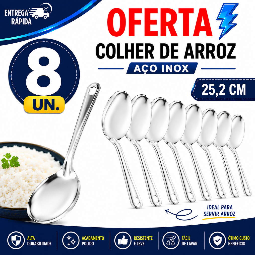 COLHER DE SERVIR INOX GRANDE 25CM BUFFET SELF SERVICE REFEITÓRIO 8UN
