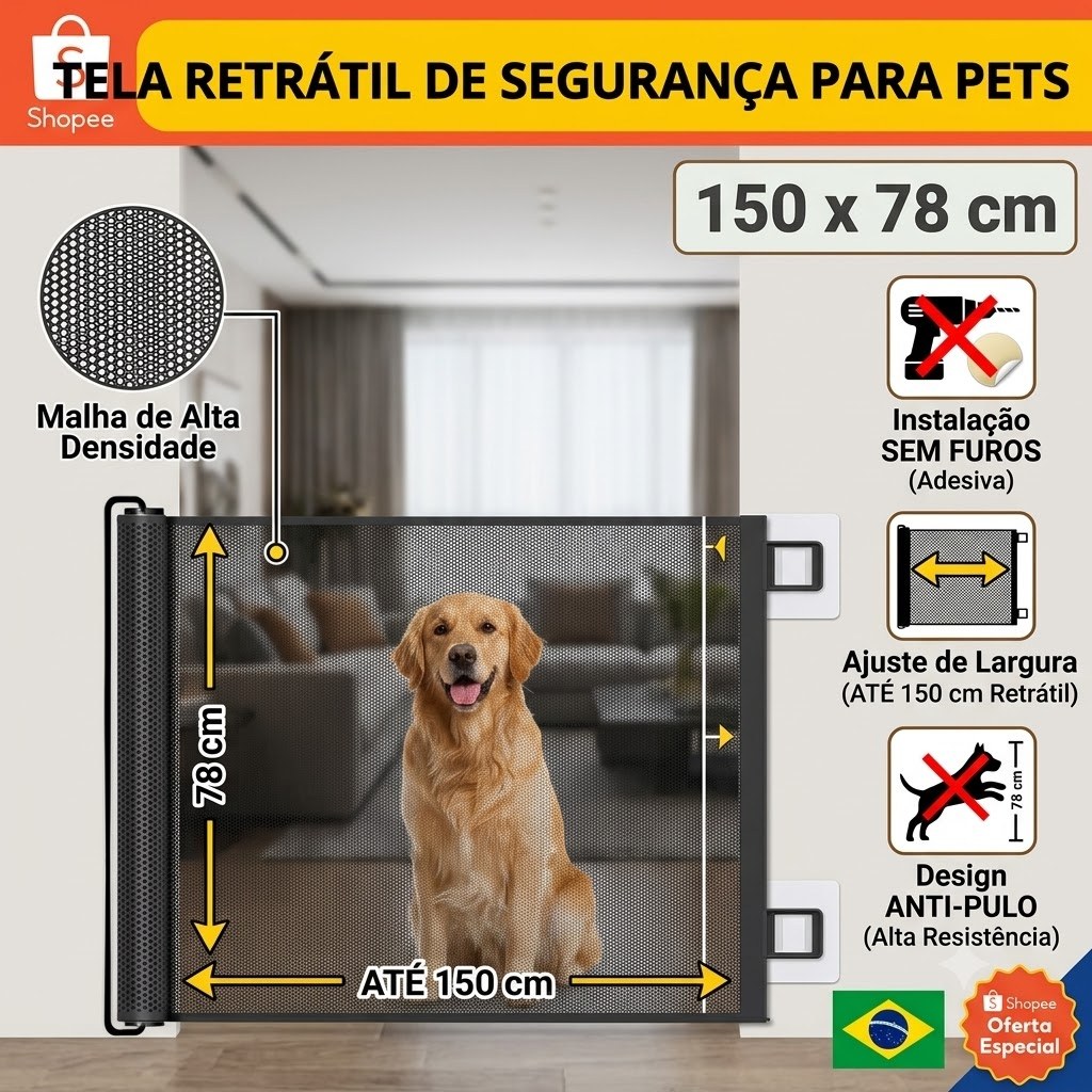 Tela de proteção para cachorro ou bebê cerca para interior de casa 150*78CM ajustável sem furos