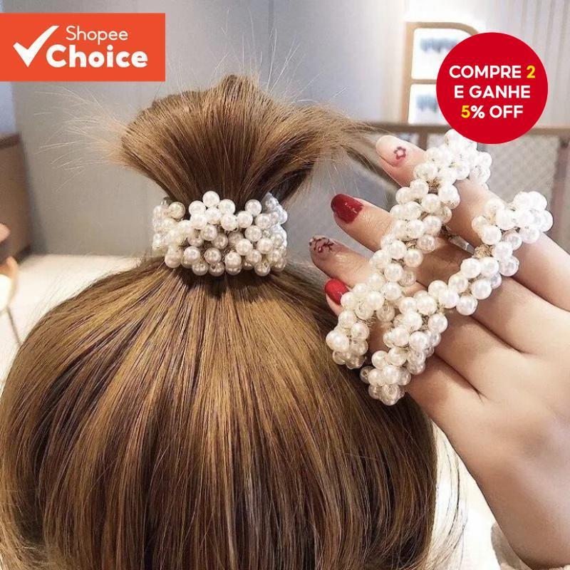 Laços De Cabelo Elegantes De Pérolas Artificiais , Elásticos Com Miçangas Para Mulheres E Meninas