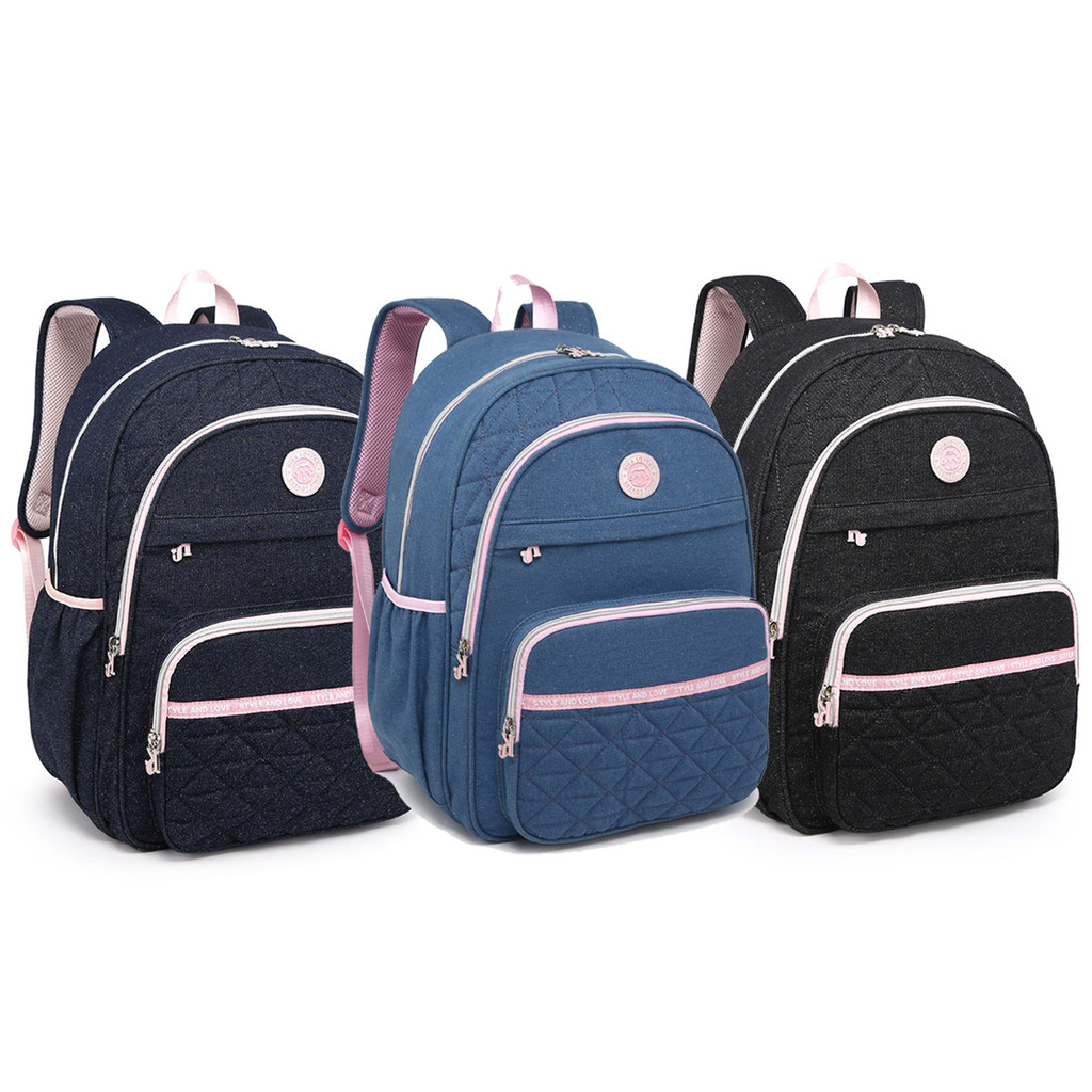 Mochila Feminina Jeans Kika Escolar juvenil Adulta Trabalho