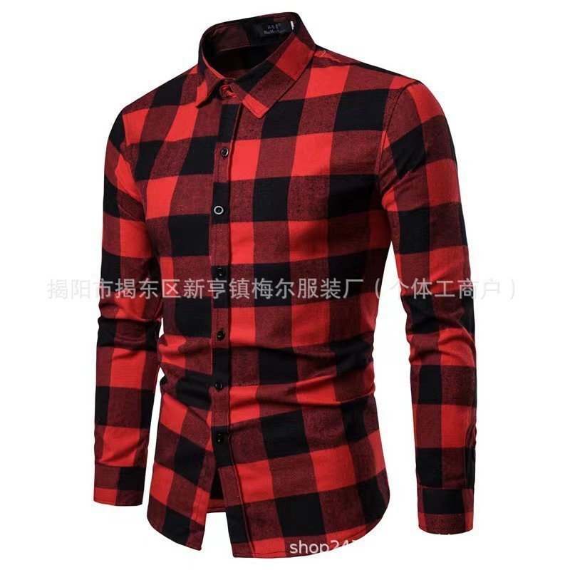 [Flash sale]Advanced Sense Work shirt Men's plaid shirt with a turn-down collar, long-sleeved casual slim-fit shirt for