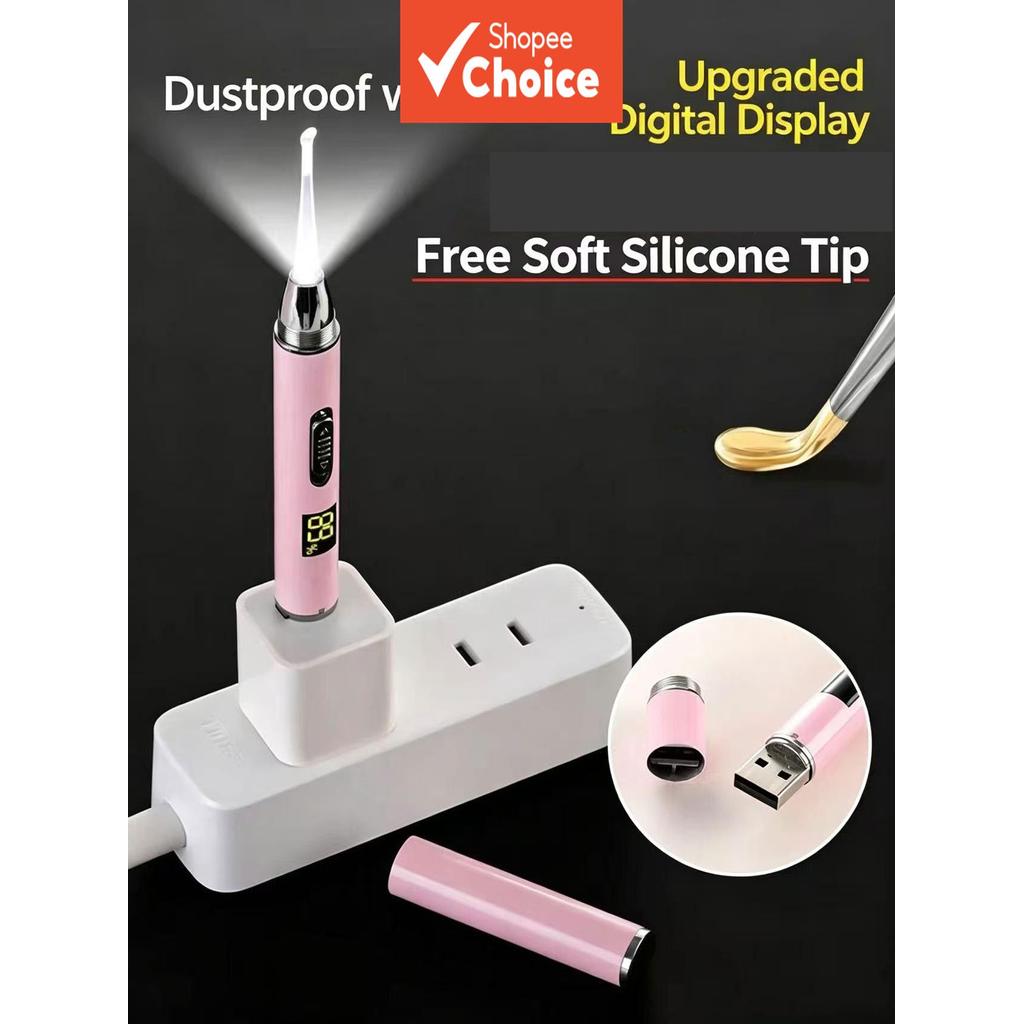 Kit de remoção de cera de ouvido com lupa, conjunto recarregável com display digital para bebê e adulto, limpador