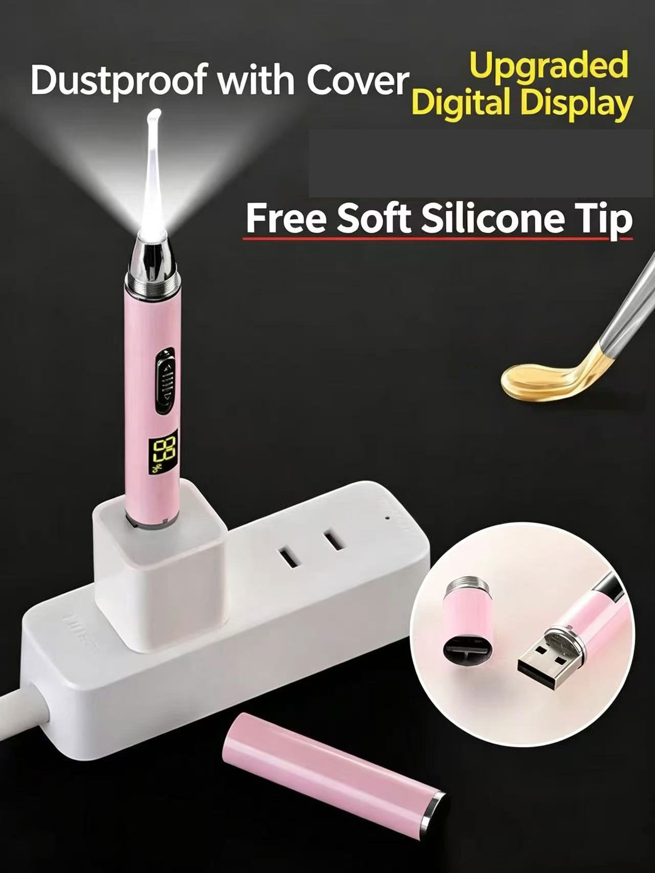 Kit de remoção de cera com lupa, conjunto recarregável com display digital para bebê e adulto, limpador portátil